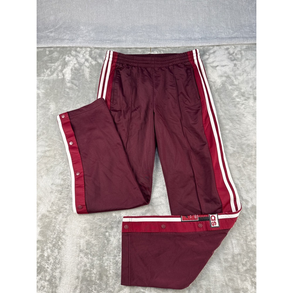 Adidas Track Pants Womens Medium Adibreak Burgundy Snap Side Stripe EUC